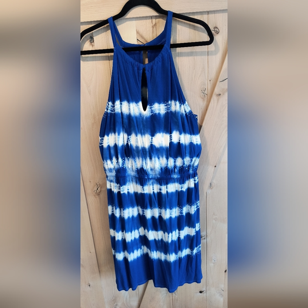 INC International Concepts Blue/White Tie Dye Sequin Dress Size XL